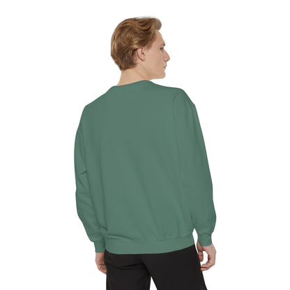 Person wearing a green sweatshirt on a white background