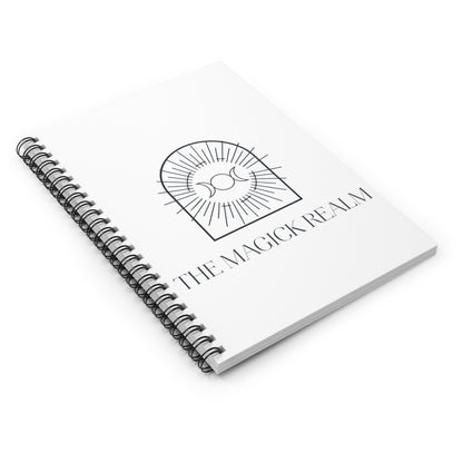 Spiral-bound notebook with 'The Magick Realm' logo on a white background