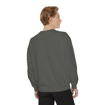 Person wearing a gray sweatshirt on a white background