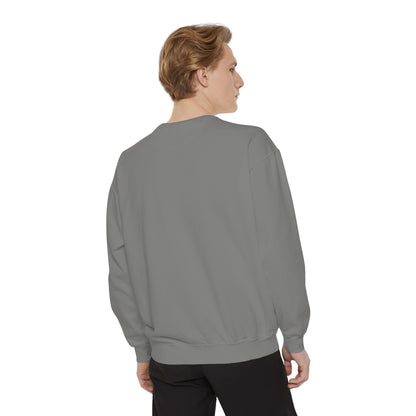 Person wearing a gray sweatshirt on a white background