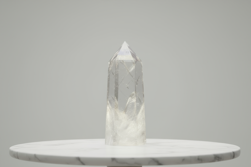 Clear quartz tower on a marble plate